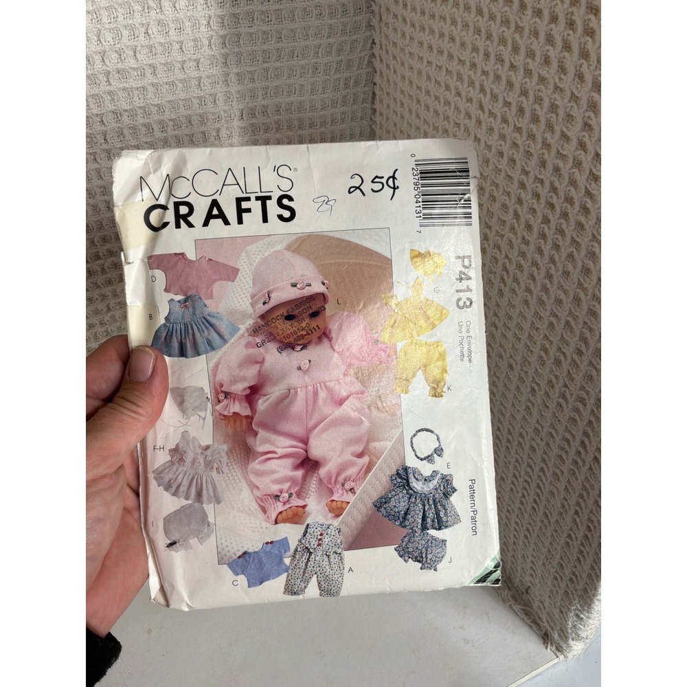 Vintage 90s McCall's Crafts P413 Doll Clothes Sewing Pattern 8-16" Multi-Color